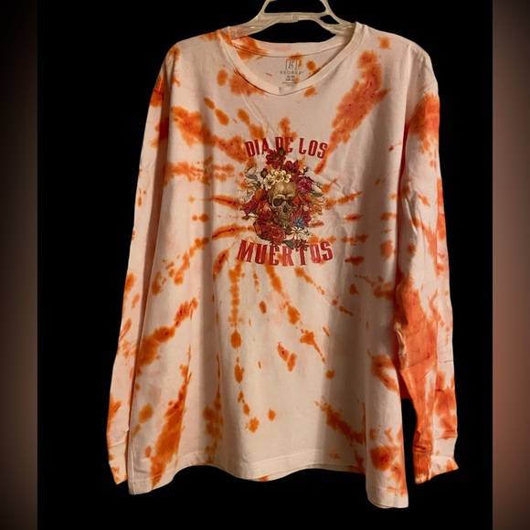 Tie dye skull day of the dead hand crafted men size XL color orange & white - Picture 1 of 9
